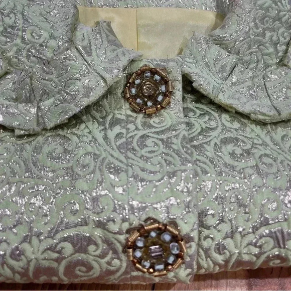 Vintage Cynthia Steffe lime green and gold foil decorative cropped jacket - Picture 6 of 9